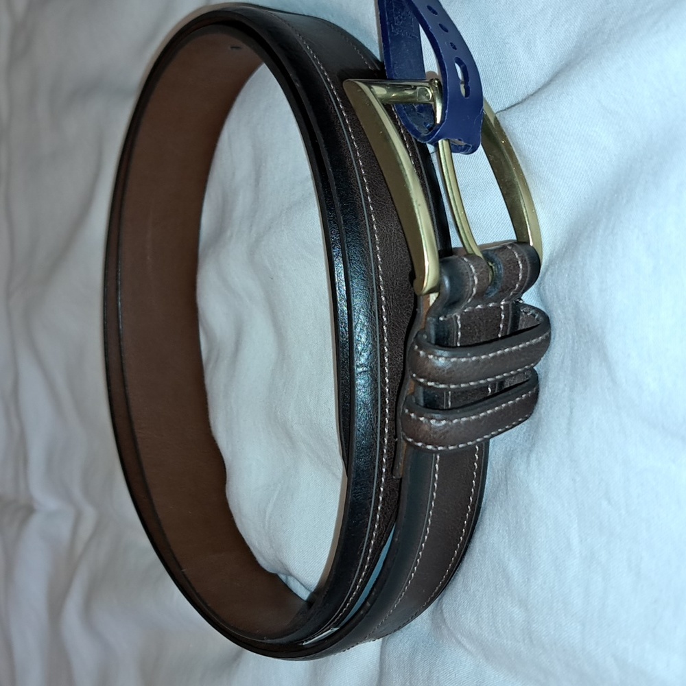 Club Room Genuine Leather Stitched Double Keeper Brown Dress Belt Sz 42